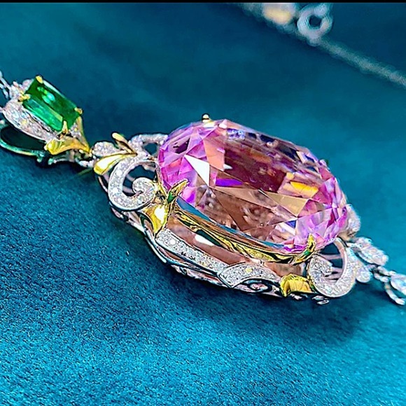 NEW STERLING SILVER VINTAGE NATURAL BRILLIANT MORGANITE PENDANT NECKLACE - Picture 6 of 6